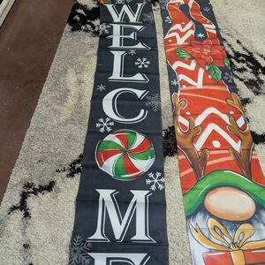 Festive Holiday Welcome Banner with Reindeer and Candy Cane Design